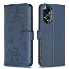 Custodia Portafoglio In Pelle Fiori Cover con Supporto BF1 per Oppo A18 Blu