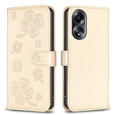 Custodia Portafoglio In Pelle Fiori Cover con Supporto BF1 per Oppo A18 Oro