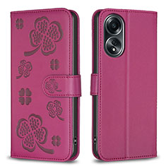 Custodia Portafoglio In Pelle Fiori Cover con Supporto BF1 per Oppo A18 Rosa Caldo