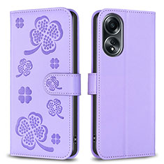 Custodia Portafoglio In Pelle Fiori Cover con Supporto BF1 per Oppo A38 Viola