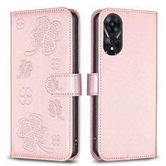 Custodia Portafoglio In Pelle Fiori Cover con Supporto BF1 per Oppo A58 5G Oro Rosa