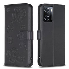 Custodia Portafoglio In Pelle Fiori Cover con Supporto BF1 per Oppo A77 4G Nero