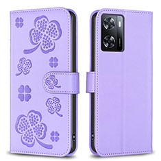 Custodia Portafoglio In Pelle Fiori Cover con Supporto BF1 per Oppo A77 4G Viola