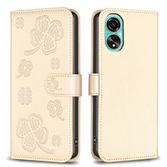 Custodia Portafoglio In Pelle Fiori Cover con Supporto BF1 per Oppo A78 4G Oro