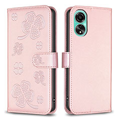 Custodia Portafoglio In Pelle Fiori Cover con Supporto BF1 per Oppo A78 4G Oro Rosa