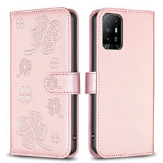 Custodia Portafoglio In Pelle Fiori Cover con Supporto BF1 per Oppo A94 5G Oro Rosa