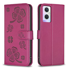 Custodia Portafoglio In Pelle Fiori Cover con Supporto BF1 per Oppo A96 5G Rosa Caldo