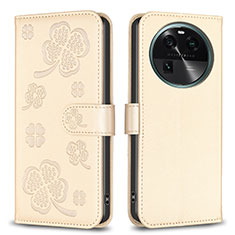 Custodia Portafoglio In Pelle Fiori Cover con Supporto BF1 per Oppo Find X6 5G Oro