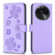 Custodia Portafoglio In Pelle Fiori Cover con Supporto BF1 per Oppo Find X6 5G Viola