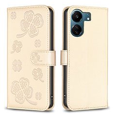 Custodia Portafoglio In Pelle Fiori Cover con Supporto BF1 per Xiaomi Poco C65 Oro