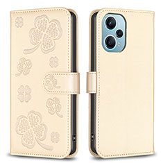 Custodia Portafoglio In Pelle Fiori Cover con Supporto BF1 per Xiaomi Poco F5 5G Oro