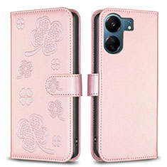 Custodia Portafoglio In Pelle Fiori Cover con Supporto BF1 per Xiaomi Redmi 13C Oro Rosa