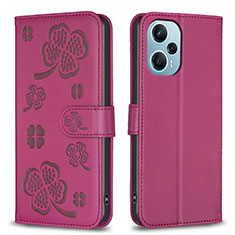 Custodia Portafoglio In Pelle Fiori Cover con Supporto BF1 per Xiaomi Redmi Note 12 Turbo 5G Rosa Caldo