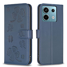 Custodia Portafoglio In Pelle Fiori Cover con Supporto BF1 per Xiaomi Redmi Note 13 Pro 5G Blu