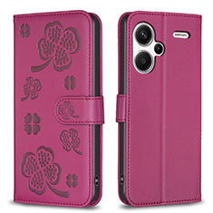 Custodia Portafoglio In Pelle Fiori Cover con Supporto BF1 per Xiaomi Redmi Note 13 Pro+ Plus 5G Rosa Caldo