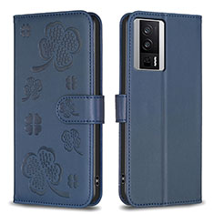 Custodia Portafoglio In Pelle Fiori Cover con Supporto BF2 per Xiaomi Poco F5 Pro 5G Blu