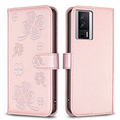 Custodia Portafoglio In Pelle Fiori Cover con Supporto BF2 per Xiaomi Redmi K60 5G Oro Rosa