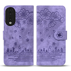 Custodia Portafoglio In Pelle Fiori Cover con Supporto HF1 per Huawei Honor 90 5G Viola