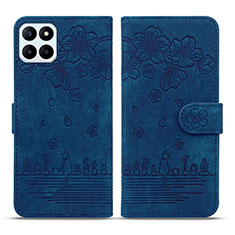 Custodia Portafoglio In Pelle Fiori Cover con Supporto HF1 per Huawei Honor X6a Blu