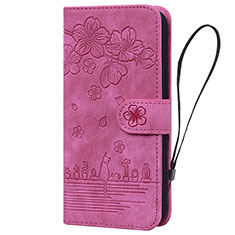 Custodia Portafoglio In Pelle Fiori Cover con Supporto HF1 per Huawei Honor X7a Rosa Caldo