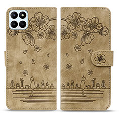 Custodia Portafoglio In Pelle Fiori Cover con Supporto HF1 per Huawei Honor X8b Marrone