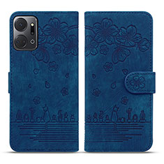 Custodia Portafoglio In Pelle Fiori Cover con Supporto HF2 per Huawei Honor X7a Blu