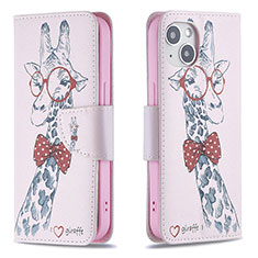 Custodia Portafoglio In Pelle Fiori Cover con Supporto L01 per Apple iPhone 15 Plus Rosa