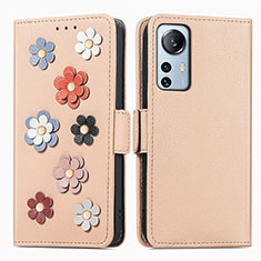 Custodia Portafoglio In Pelle Fiori Cover con Supporto L01 per Xiaomi Mi 12 5G Oro