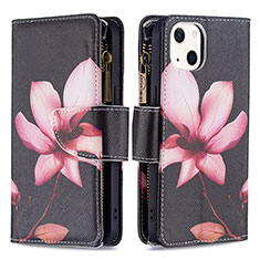 Custodia Portafoglio In Pelle Fiori Cover con Supporto L03 per Apple iPhone 14 Plus Marrone