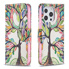 Custodia Portafoglio In Pelle Fiori Cover con Supporto L03 per Apple iPhone 14 Pro Max Multicolore