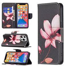 Custodia Portafoglio In Pelle Fiori Cover con Supporto L07 per Apple iPhone 13 Pro Max Marrone