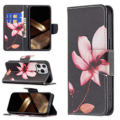 Custodia Portafoglio In Pelle Fiori Cover con Supporto L07 per Apple iPhone 14 Pro Max Marrone