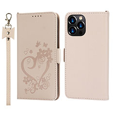 Custodia Portafoglio In Pelle Fiori Cover con Supporto L16 per Apple iPhone 13 Pro Max Oro Rosa