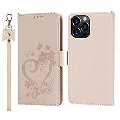 Custodia Portafoglio In Pelle Fiori Cover con Supporto L16 per Apple iPhone 13 Pro Oro Rosa