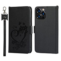 Custodia Portafoglio In Pelle Fiori Cover con Supporto L16 per Apple iPhone 15 Pro Max Nero