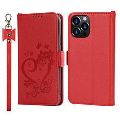 Custodia Portafoglio In Pelle Fiori Cover con Supporto L16 per Apple iPhone 15 Pro Max Rosso