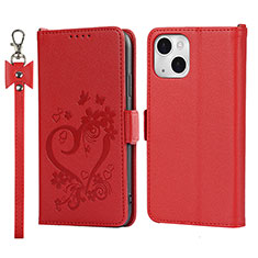 Custodia Portafoglio In Pelle Fiori Cover con Supporto L16 per Apple iPhone 15 Rosso