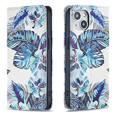 Custodia Portafoglio In Pelle Fiori Cover con Supporto per Apple iPhone 13 Blu