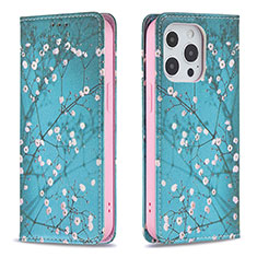 Custodia Portafoglio In Pelle Fiori Cover con Supporto per Apple iPhone 13 Pro Max Cielo Blu