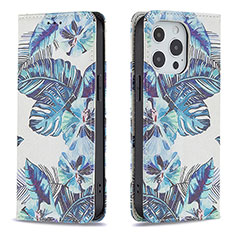 Custodia Portafoglio In Pelle Fiori Cover con Supporto per Apple iPhone 14 Pro Blu