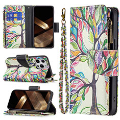 Custodia Portafoglio In Pelle Fiori Cover con Supporto per Apple iPhone 14 Pro Multicolore