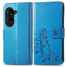 Custodia Portafoglio In Pelle Fiori Cover con Supporto per Asus ZenFone 10 Blu