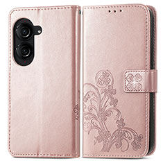 Custodia Portafoglio In Pelle Fiori Cover con Supporto per Asus ZenFone 10 Oro Rosa