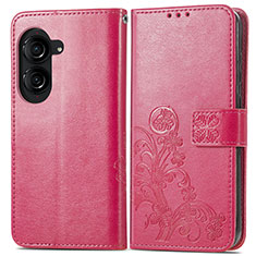 Custodia Portafoglio In Pelle Fiori Cover con Supporto per Asus ZenFone 10 Rosa Caldo