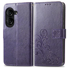 Custodia Portafoglio In Pelle Fiori Cover con Supporto per Asus ZenFone 10 Viola