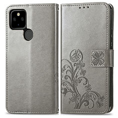 Custodia Portafoglio In Pelle Fiori Cover con Supporto per Google Pixel 5a 5G Grigio