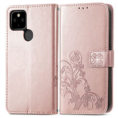 Custodia Portafoglio In Pelle Fiori Cover con Supporto per Google Pixel 5a 5G Oro Rosa