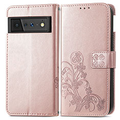 Custodia Portafoglio In Pelle Fiori Cover con Supporto per Google Pixel 6 Pro 5G Oro Rosa