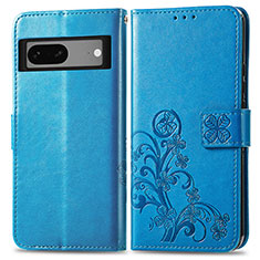 Custodia Portafoglio In Pelle Fiori Cover con Supporto per Google Pixel 7 5G Blu