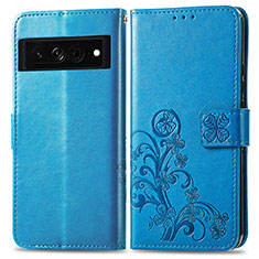 Custodia Portafoglio In Pelle Fiori Cover con Supporto per Google Pixel 7 Pro 5G Blu